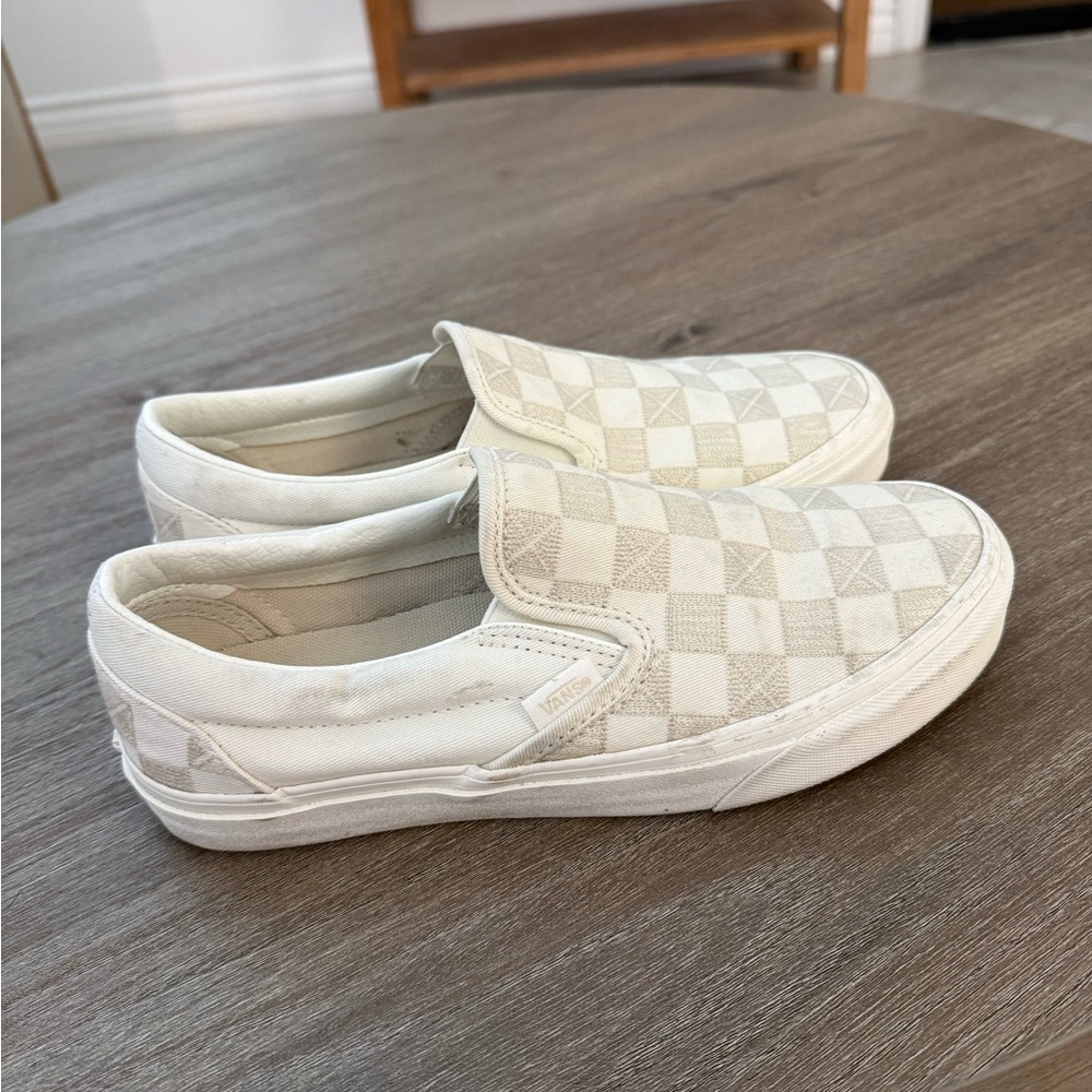Vans Cream and White Checkered Slip-Ons